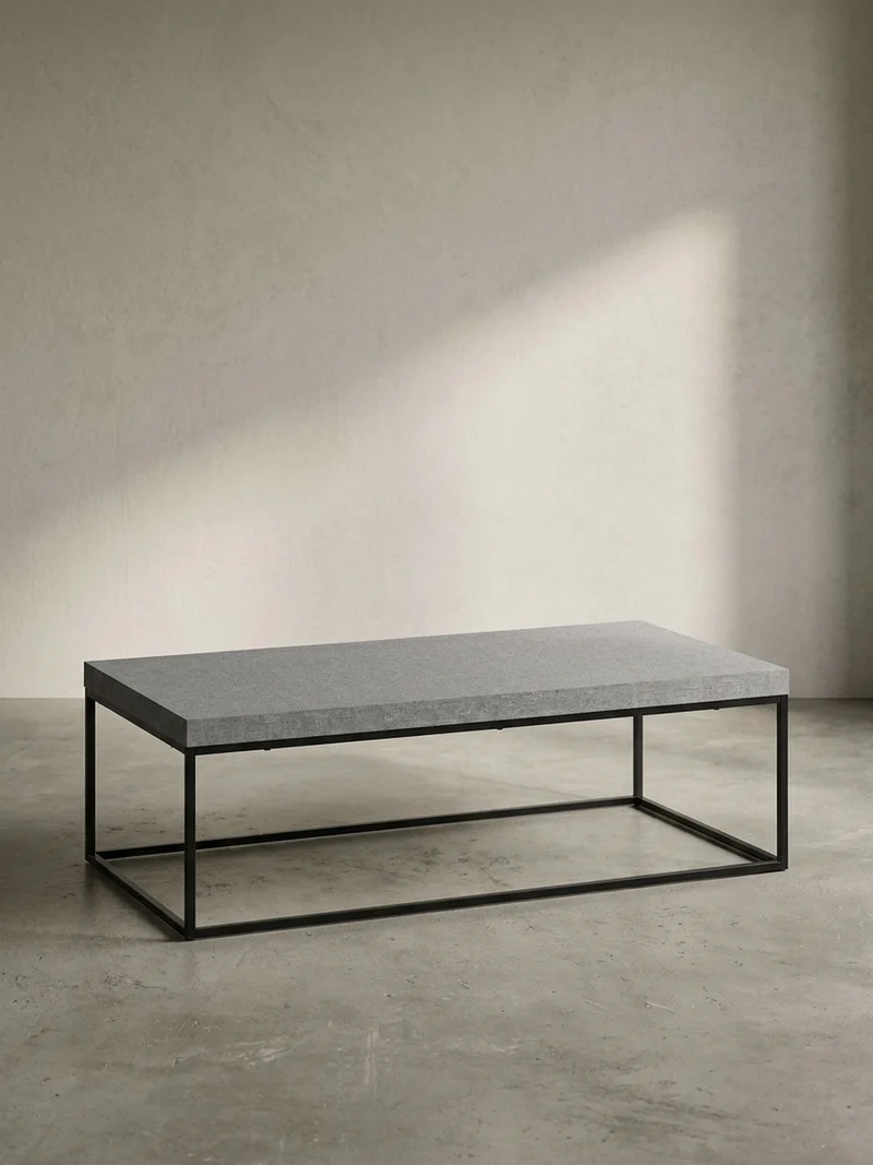 Couchtisch in Stein-Optik mit Metallbeinen, Modernes Design, Rechteckig, Groß