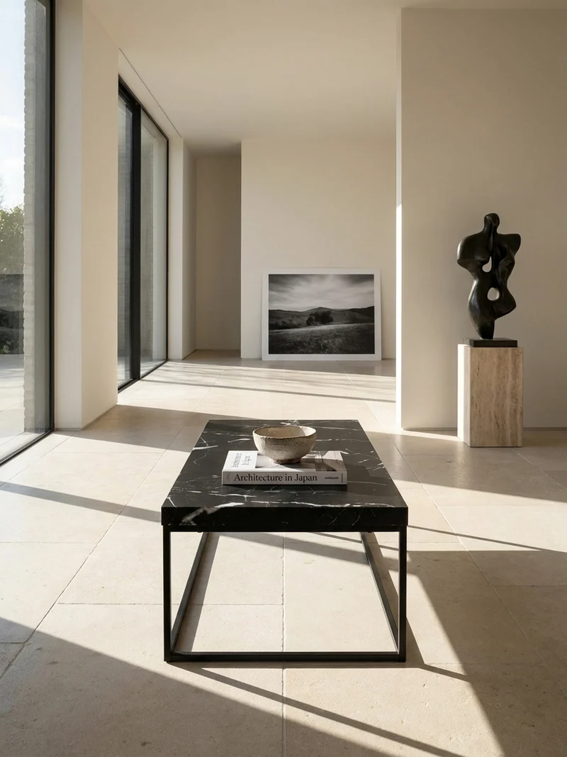 Couchtisch in Stein-Optik mit Metallbeinen, Modernes Design, Rechteckig, Groß
