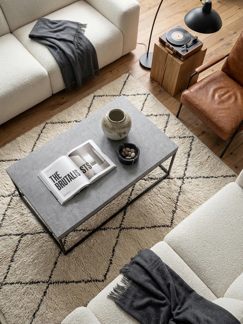 Couchtisch in Stein-Optik mit Metallbeinen, Modernes Design, Rechteckig, Groß