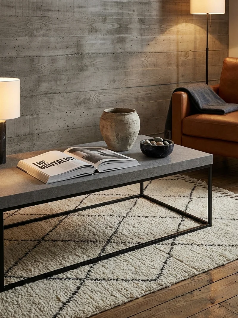 Couchtisch in Stein-Optik mit Metallbeinen, Modernes Design, Rechteckig, Groß