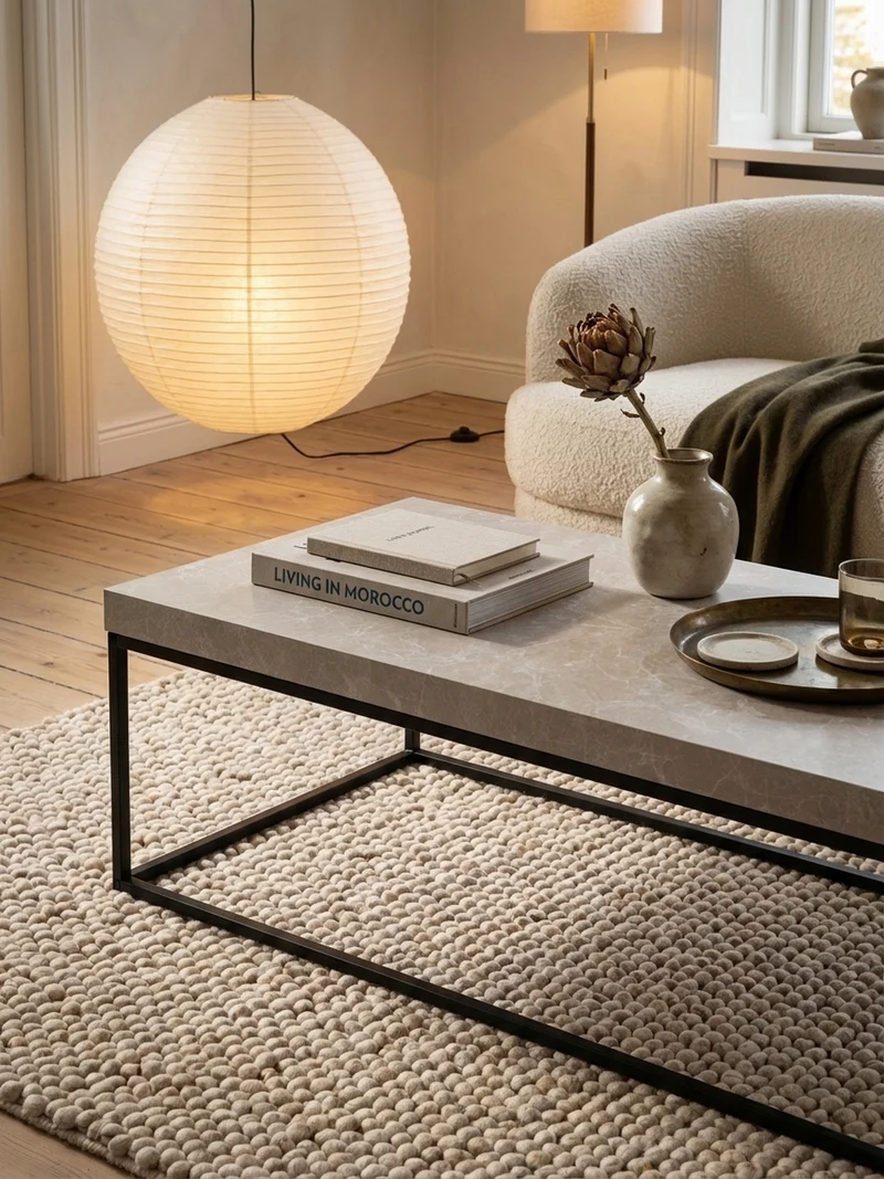 Couchtisch in Stein-Optik mit Metallbeinen, Modernes Design, Rechteckig, Groß