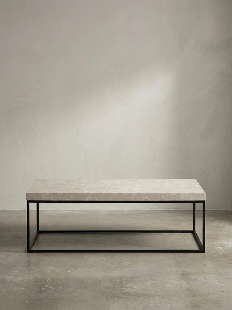 Couchtisch in Stein-Optik mit Metallbeinen, Modernes Design, Rechteckig, Groß