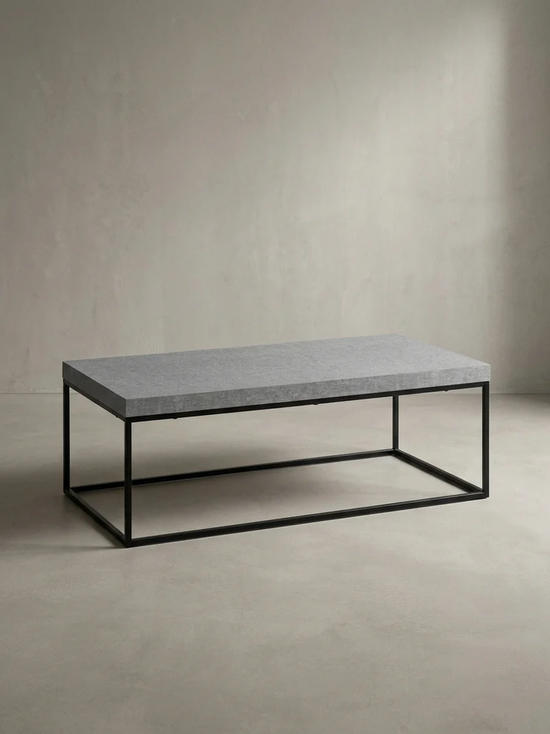 Couchtisch in Stein-Optik mit Metallbeinen, Modernes Design, Rechteckig, Groß