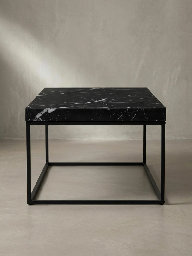 Couchtisch in Stein-Optik mit Metallbeinen, Modernes Design, Rechteckig, Groß