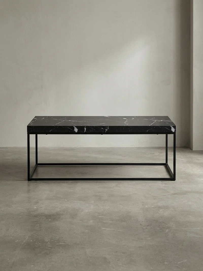 Couchtisch in Stein-Optik mit Metallbeinen, Modernes Design, Rechteckig, Groß