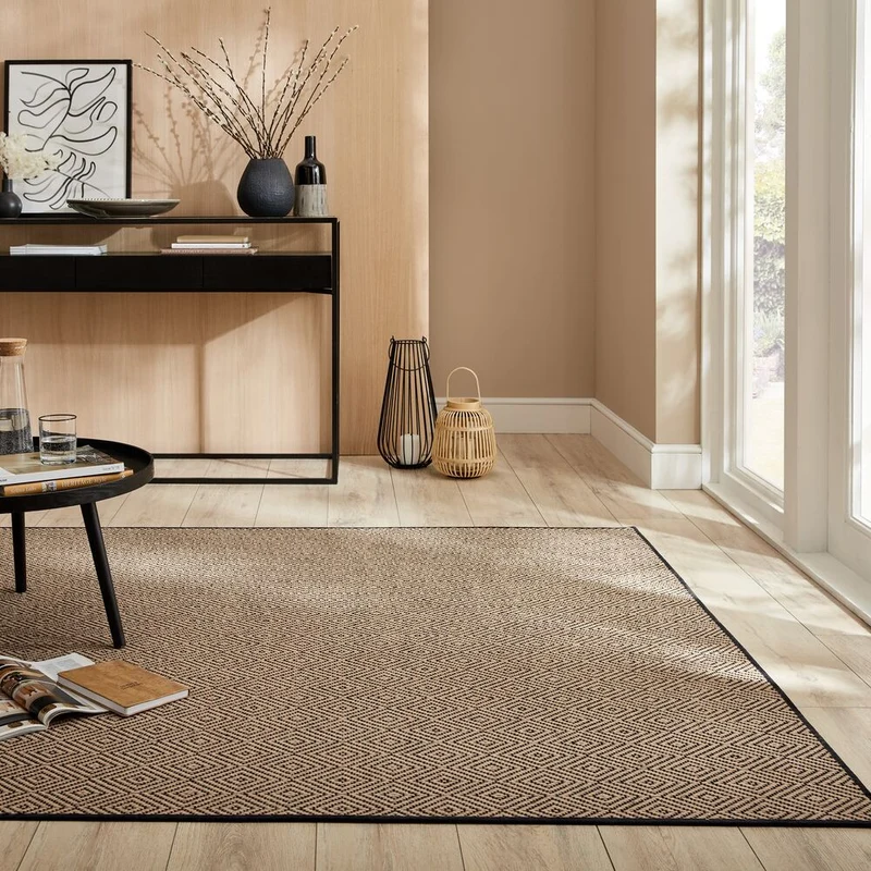 Jute-Teppich Diamantmuster · 100 % Jute · 5 mm Naturprofil