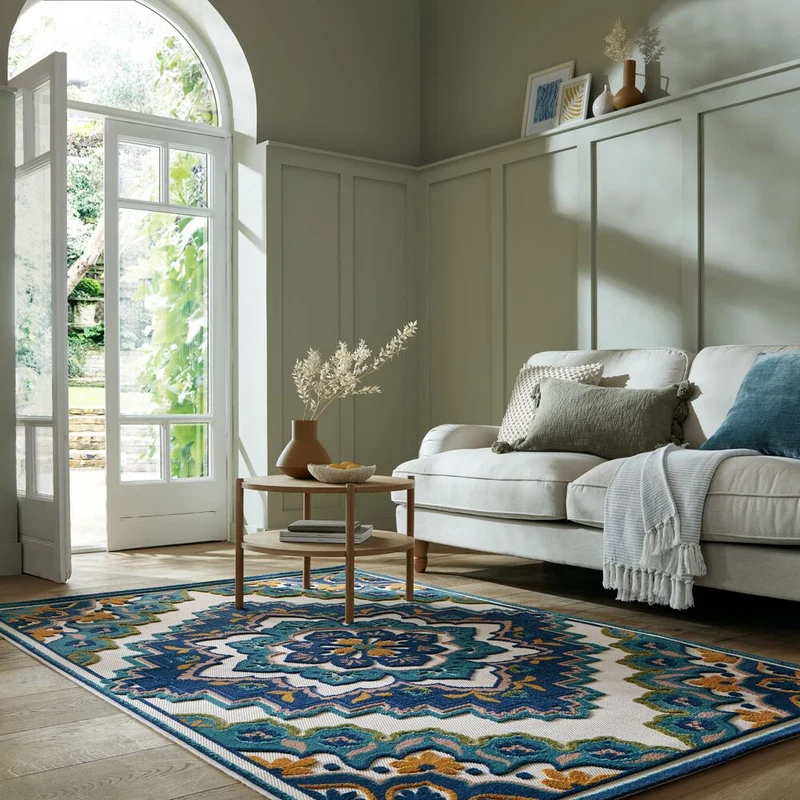 Outdoor-Teppich Floral-Design, superweich, blau