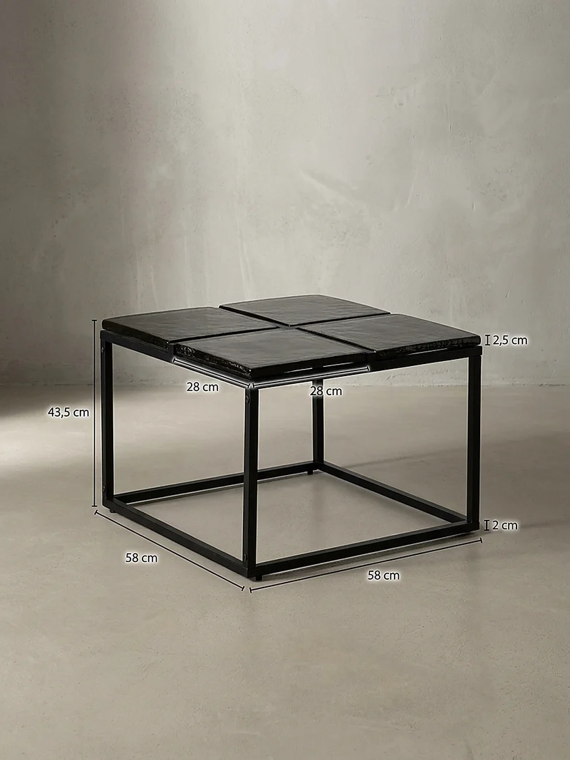 Couchtisch Quadratisch in Schwarz aus Glas und Metall, 58x58x43.5 cm