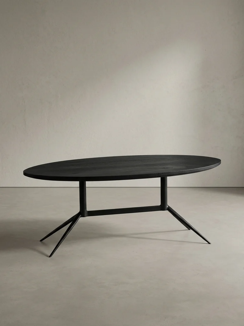 Couchtisch Oval in Schwarz aus Mango Massivholz und Metall, 90x50x35 cm mit natürlicher Holzmaserung