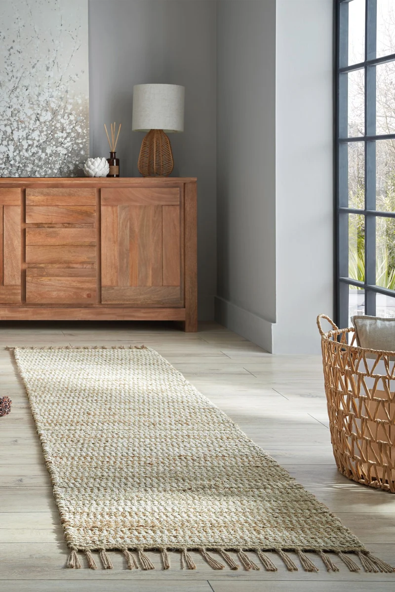 Teppich Jute Fransen-Design, handgewebt, beige