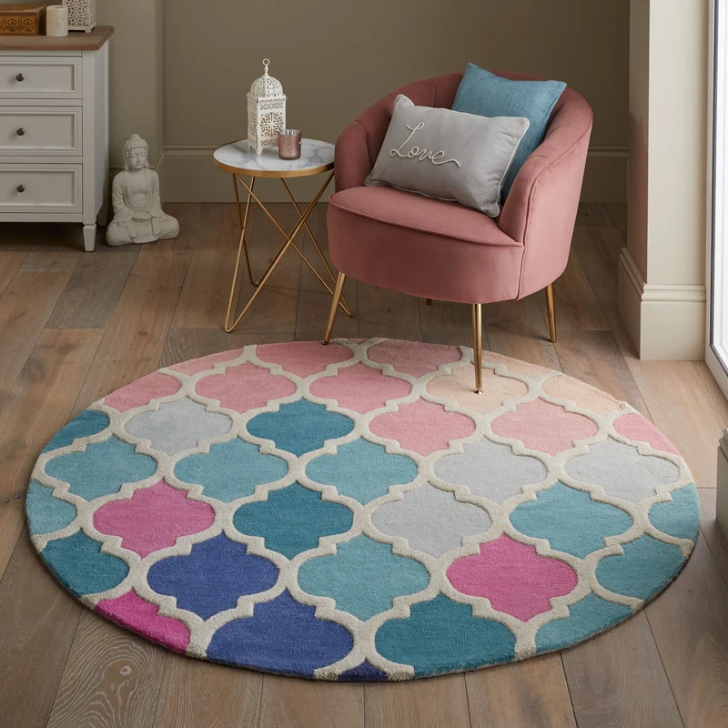 Wollteppich Bunt-Geometrie · 100 % Wolle · 9 mm Kurzflor