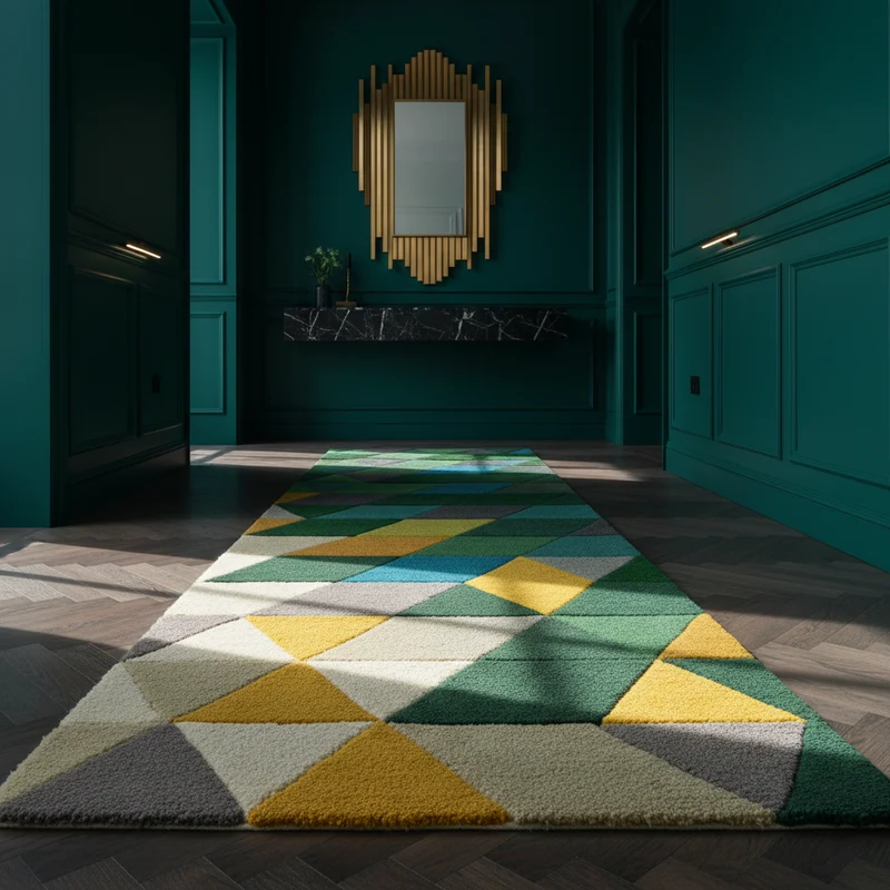Wollteppich Farbblock-Geometrie · 100 % Wolle · 9 mm Kurzflor