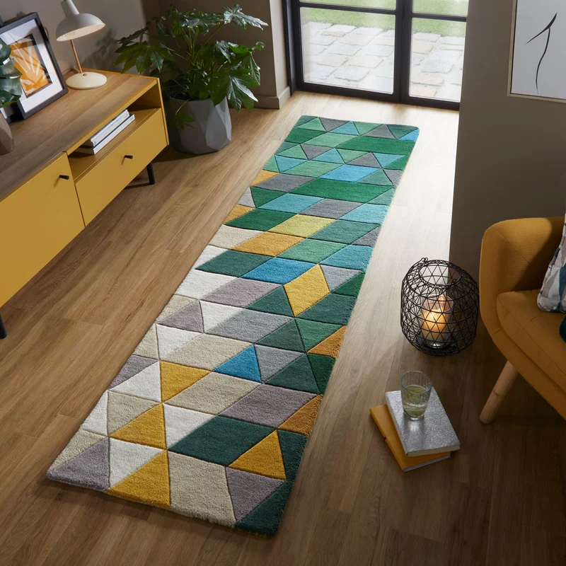 Wollteppich Farbblock-Geometrie · 100 % Wolle · 9 mm Kurzflor