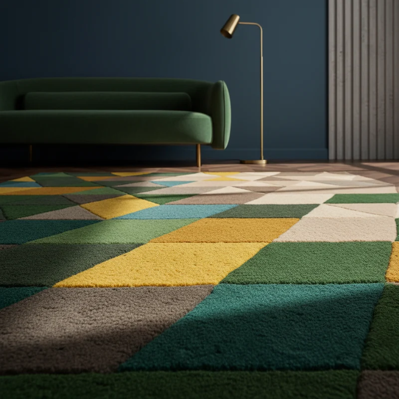 Wollteppich Farbblock-Geometrie · 100 % Wolle · 9 mm Kurzflor