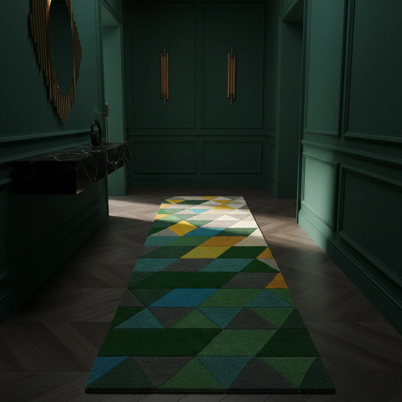 Wollteppich Farbblock-Geometrie · 100 % Wolle · 9 mm Kurzflor