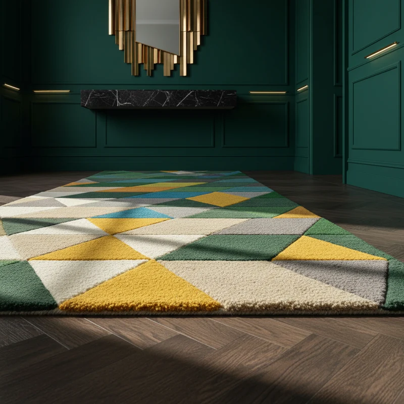 Wollteppich Farbblock-Geometrie · 100 % Wolle · 9 mm Kurzflor