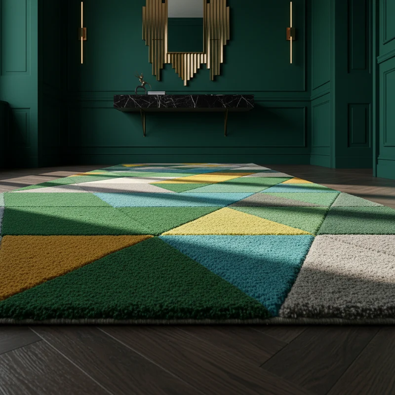 Wollteppich Farbblock-Geometrie · 100 % Wolle · 9 mm Kurzflor