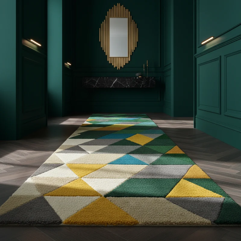 Wollteppich Farbblock-Geometrie · 100 % Wolle · 9 mm Kurzflor
