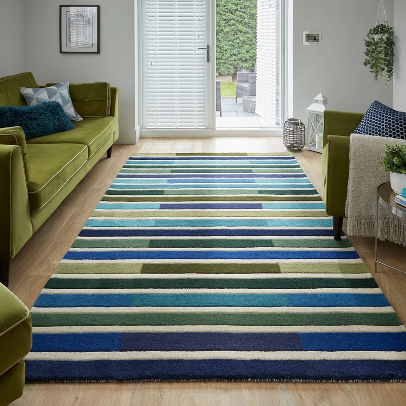 Wollteppich Streifen-Relief · 100 % Wolle · 10 mm Kurzflor