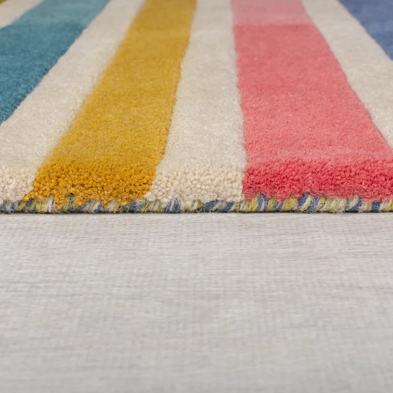 Wollteppich Streifen-Relief · 100 % Wolle · 10 mm Kurzflor