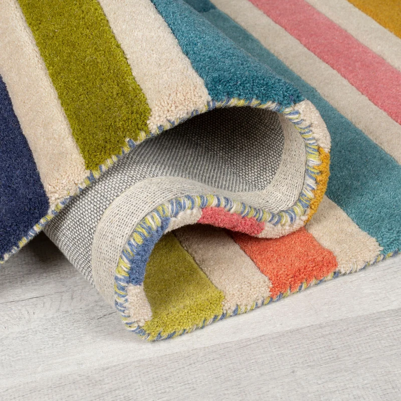 Wollteppich Streifen-Relief · 100 % Wolle · 10 mm Kurzflor