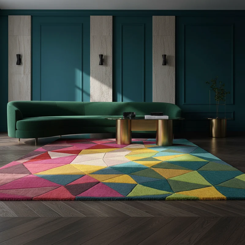 Wollteppich Dreiecks-Relief · 100 % Wolle · 10 mm Kurzflor
