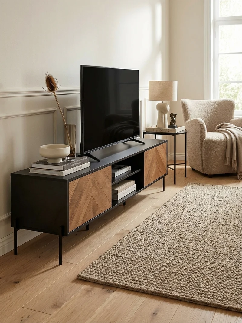 Lowboard Modern Stil mit V-Muster für 70-Zoll Fernseher