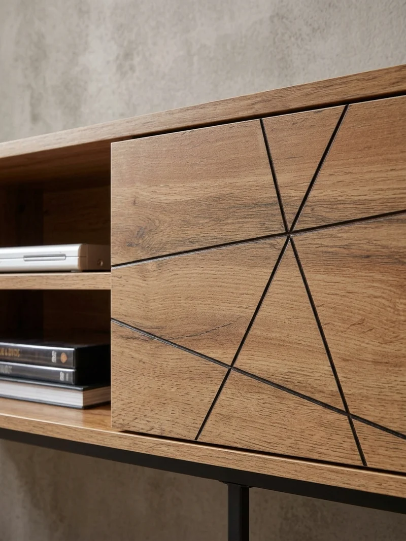Lowboard Eiche-Dekor Modern Stil 160 cm Breit mit Linienmuster