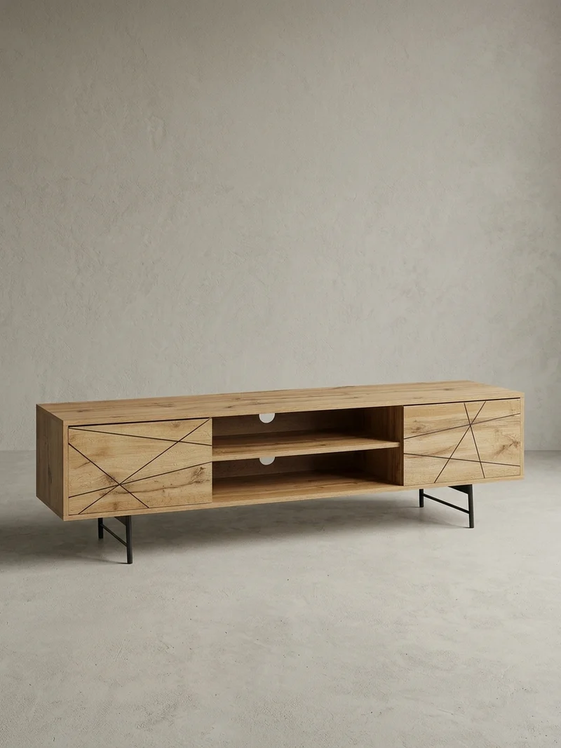 Lowboard Eiche-Dekor Modern Stil 160 cm Breit mit Linienmuster