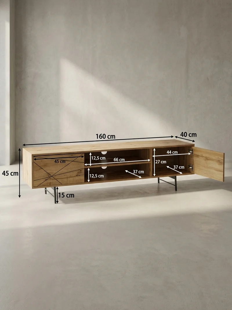 Lowboard Eiche-Dekor Modern Stil 160 cm Breit mit Linienmuster