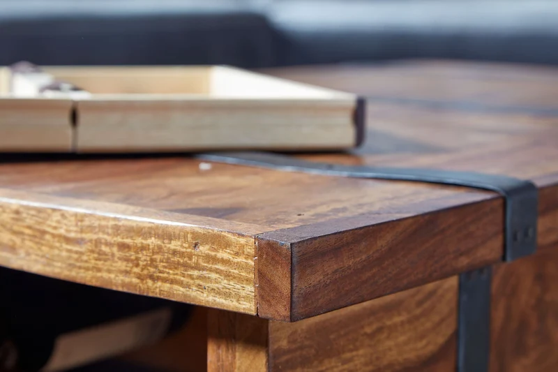 Couchtisch Massivholz mit integriertem Weinregal und Stauraum 100x60x40cm