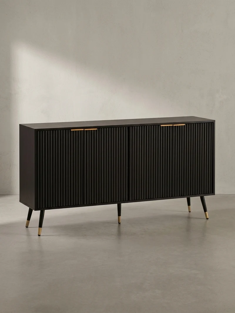 Sideboard – Schwarz/Eiche-Dekor, 150x81x39 cm, mit Türen, Metallbeine