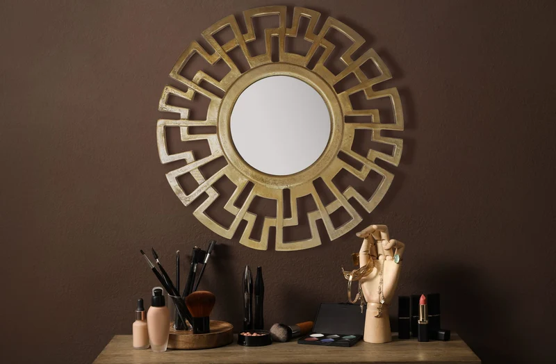 Wandspiegel Rund Metall Gold 60 cm Art déco Stil