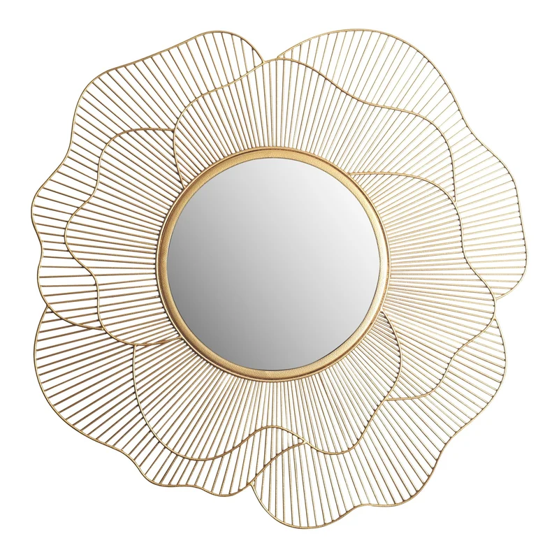 Wandspiegel Rund Metall Gold 77 cm Blütenform