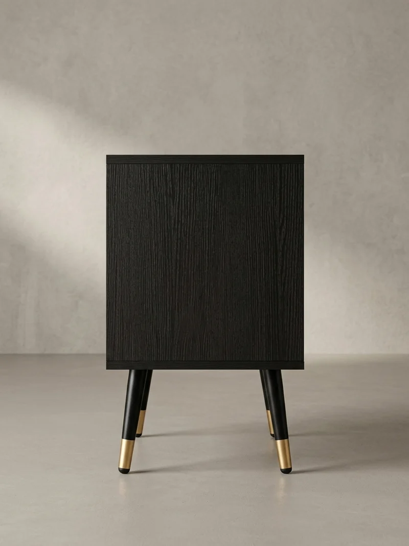 Nachttisch – Schwarz/Eiche-Dekor, 43,5x39x56 cm, mit Schubladen, modern