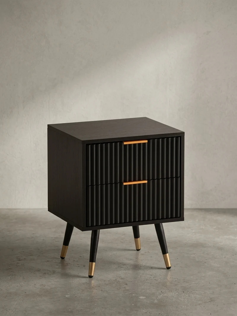 Nachttisch – Schwarz/Eiche-Dekor, 43,5x39x56 cm, mit Schubladen, modern
