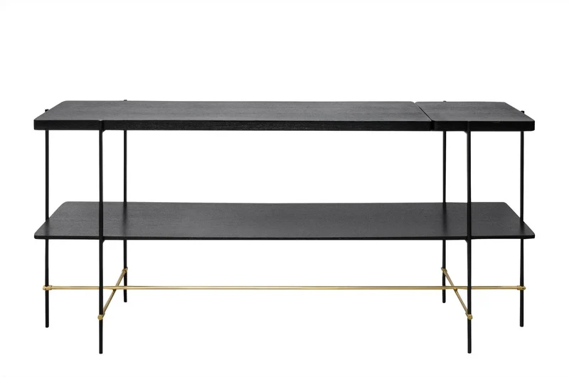 Casa Padrino Luxus Konsole Gold / Schwarz 180 x 40 x H. 90 cm - Langer Konsolentisch mit gebürstetem Edelstahlgestell und schwarzen Eichenfurnier Flächen - Luxus Möbel