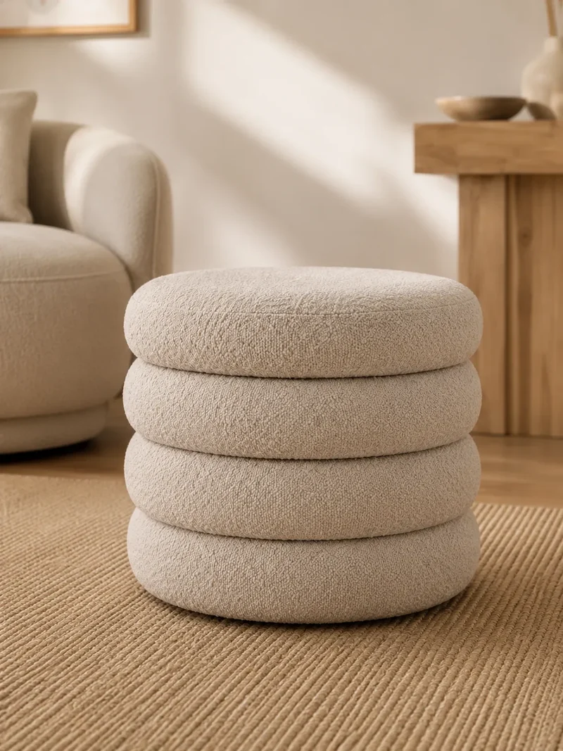 Brooklyn Pouf Bouclé, beige, mit Stauraum