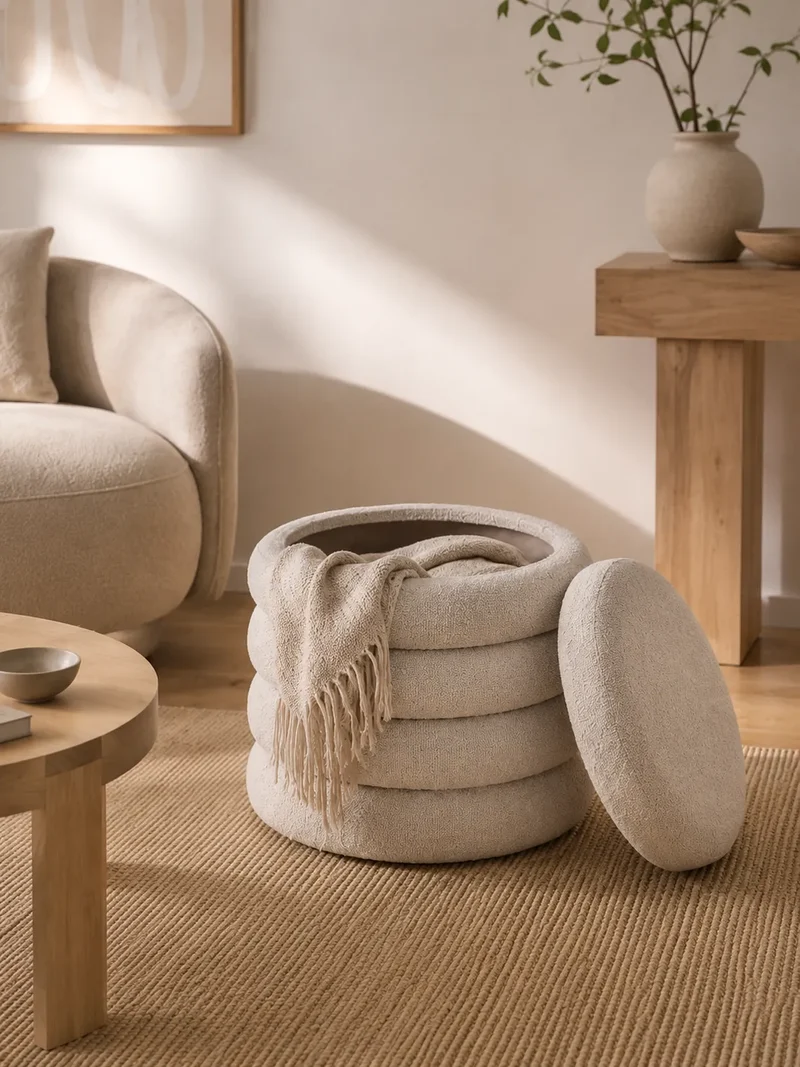 Brooklyn Pouf Bouclé, beige, mit Stauraum
