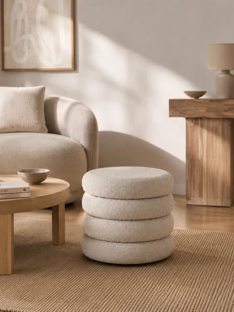 Brooklyn Pouf Bouclé, beige, mit Stauraum