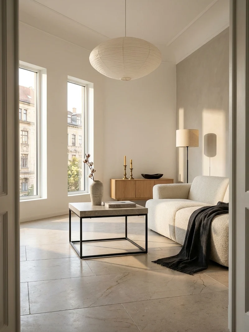 Couchtisch in Stein-Optik mit Metallbeinen im modernen Design