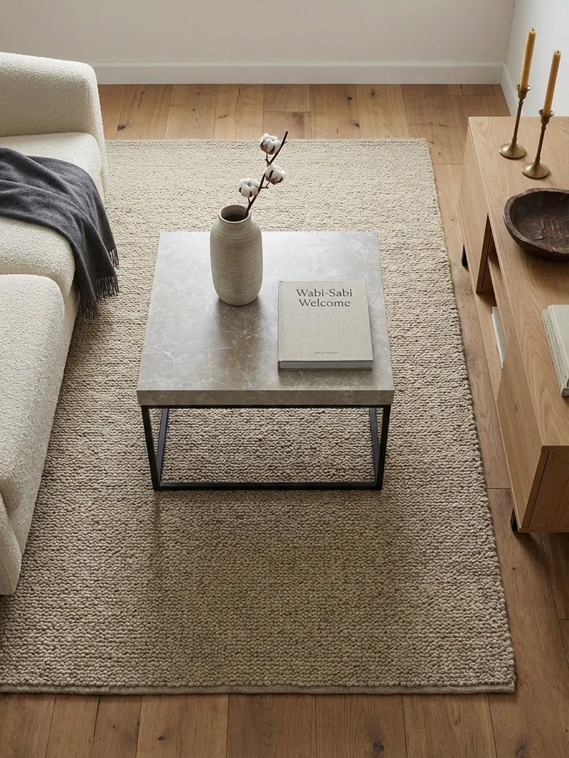 Couchtisch in Stein-Optik mit Metallbeinen im modernen Design