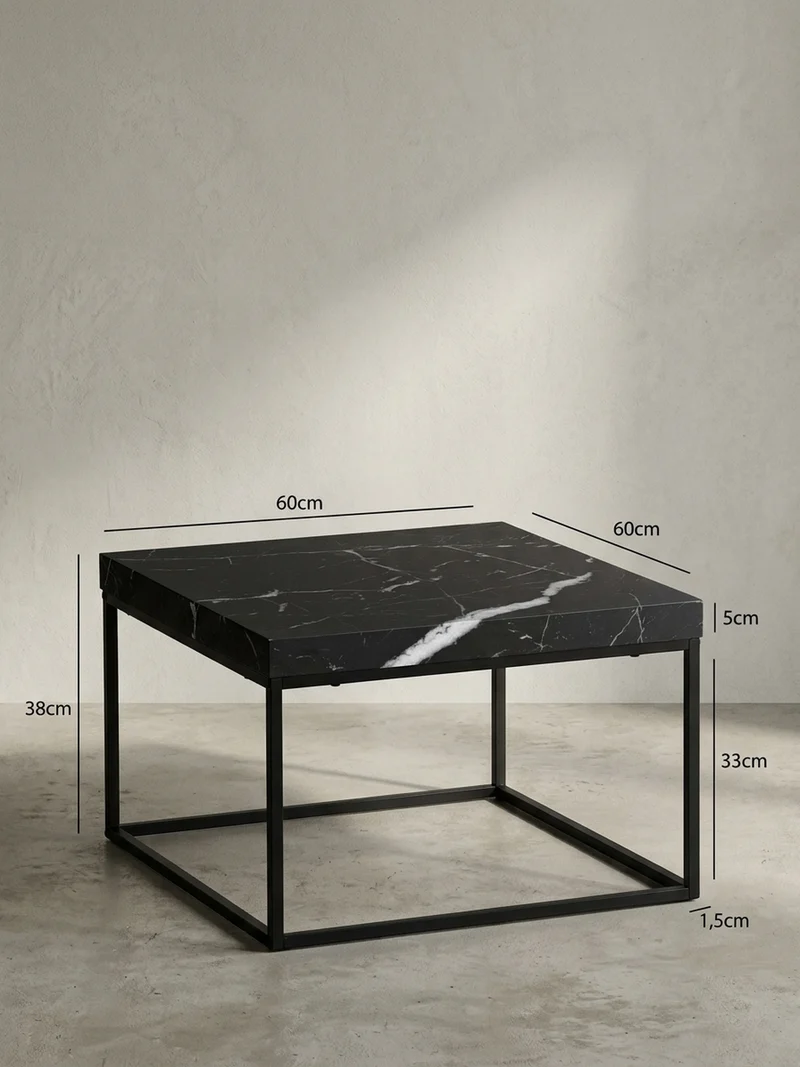 Couchtisch in Stein-Optik mit Metallbeinen im modernen Design