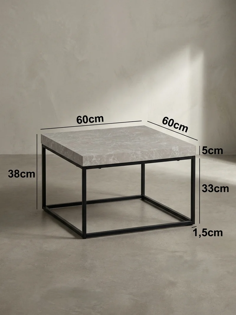 Couchtisch in Stein-Optik mit Metallbeinen im modernen Design