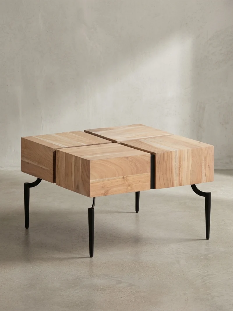 Couchtisch Massivholz Quadratisch Metallgestell Würfel-Form Modern