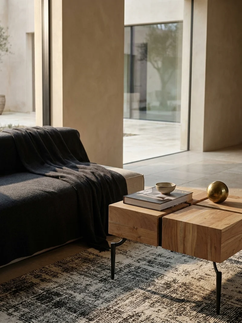 Couchtisch Massivholz Quadratisch Metallgestell Würfel-Form Modern