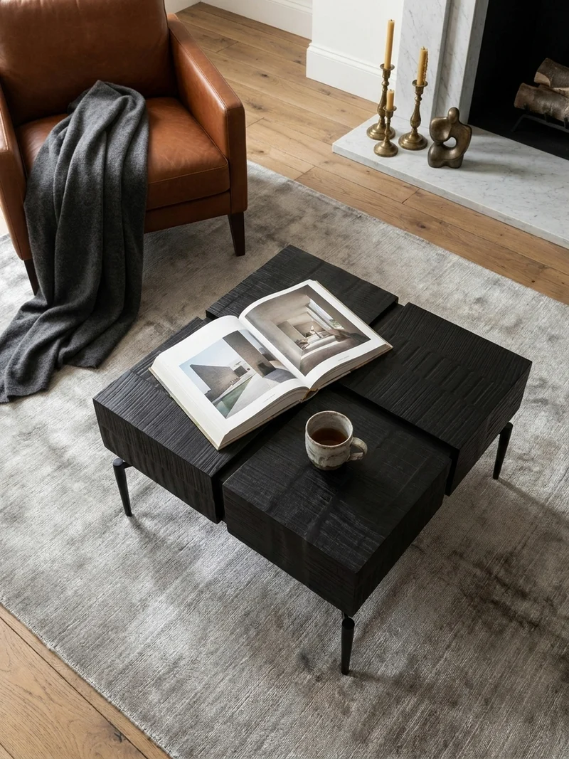Couchtisch Massivholz Quadratisch Metallgestell Würfel-Form Modern