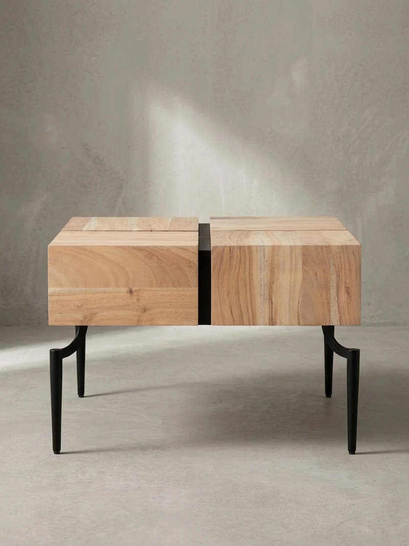 Couchtisch Massivholz Quadratisch Metallgestell Würfel-Form Modern