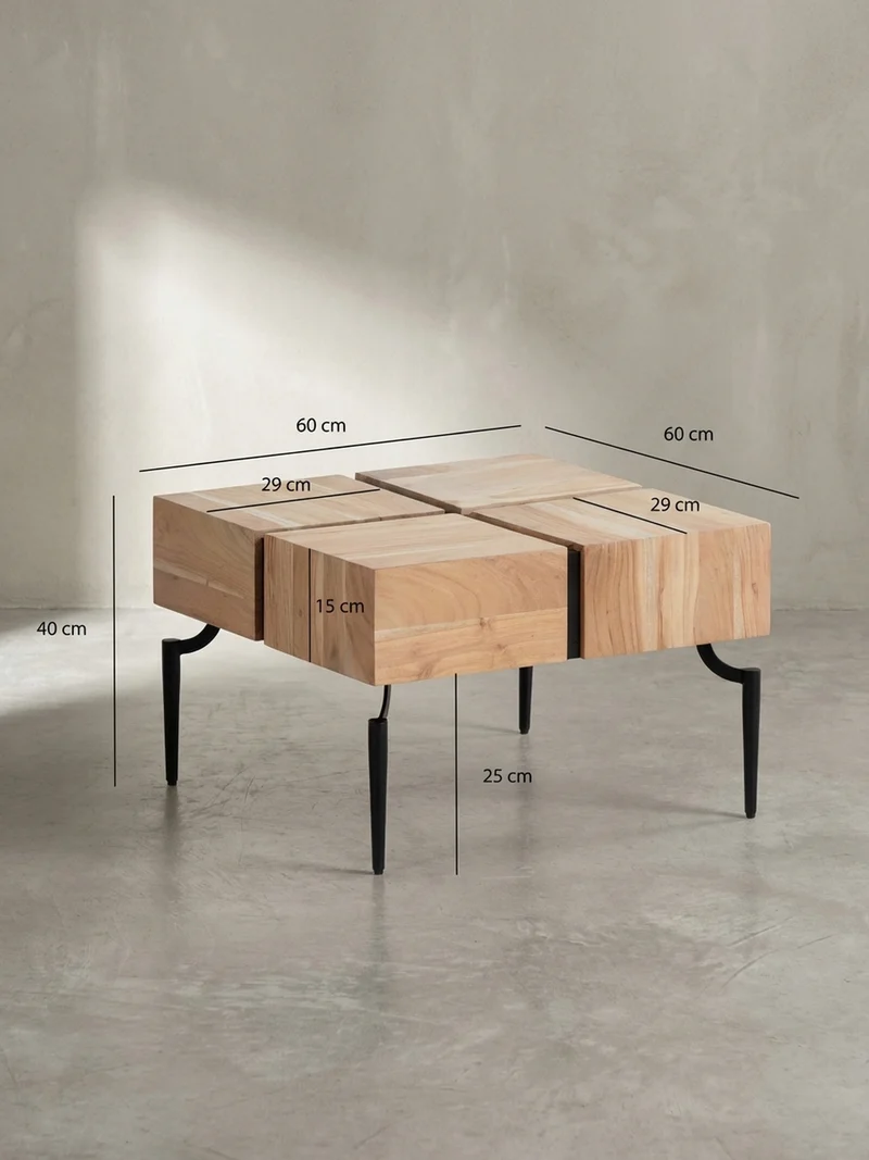Couchtisch Massivholz Quadratisch Metallgestell Würfel-Form Modern