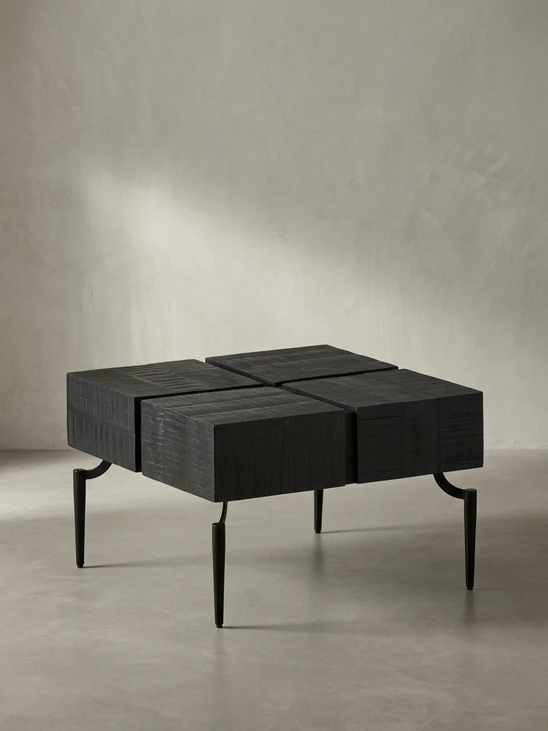 Couchtisch Massivholz Quadratisch Metallgestell Würfel-Form Modern